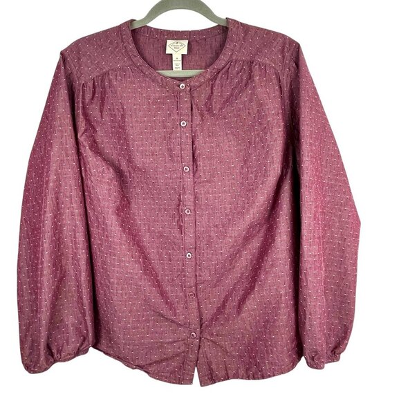 St. John's Bay 100% Cotton Button Down Boxy Puff Sleeve Plum Blouse Women's 1X - Picture 1 of 14